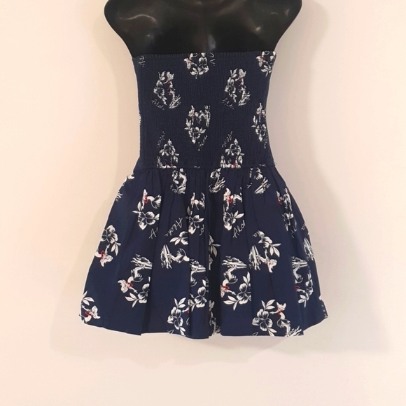 Hollister Size S (approx 10) Long Strapless Navy Blue Aloha Top 100% Cot… - Picture 4 of 8